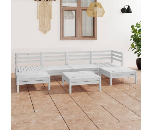 Juego de muebles de jardín 7 pzas madera maciza de pino blanco