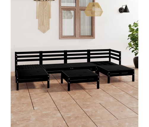 Juego de muebles de jardín 7 pzas madera maciza de pino negro