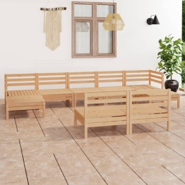 Juego de muebles de jardín 9 piezas madera maciza de pino