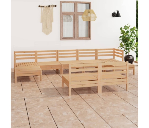 Juego de muebles de jardín 9 piezas madera maciza de pino