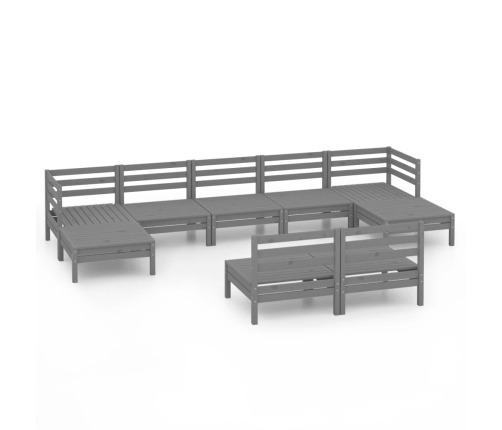 Juego de muebles de jardín 9 piezas madera maciza de pino gris