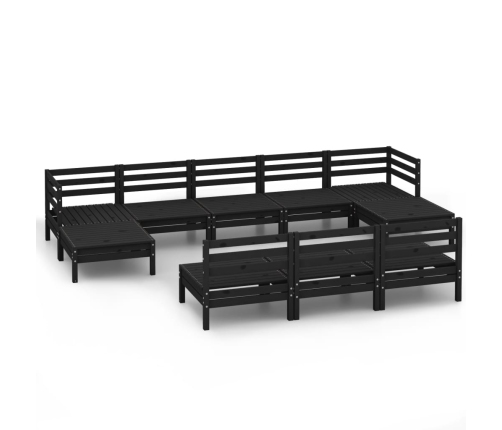 Juego de muebles de jardín 10 pzas madera maciza de pino negro