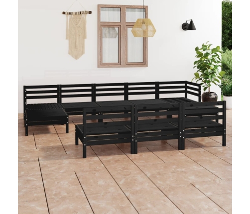 Juego de muebles de jardín 10 pzas madera maciza de pino negro