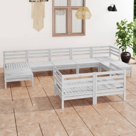 Juego de muebles de jardín 9 piezas madera maciza pino blanco