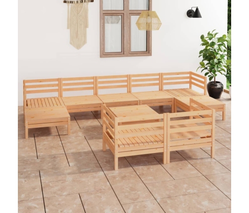 Juego de muebles de jardín 10 piezas madera maciza de pino