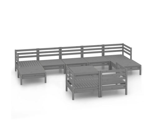 Juego de muebles de jardín 10 piezas madera maciza de pino gris