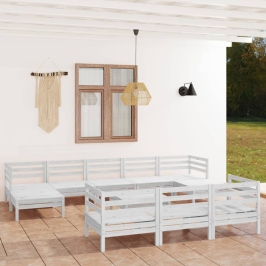 Juego de muebles de jardín 11 pzas madera maciza de pino blanco