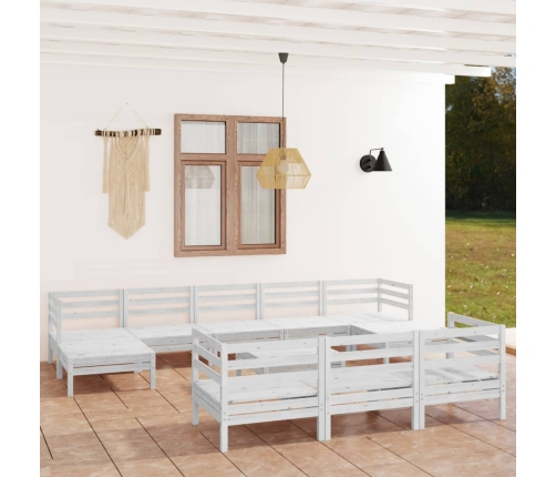 Juego de muebles de jardín 11 pzas madera maciza de pino blanco