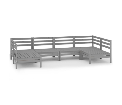 Juego de muebles de jardín 6 piezas madera maciza de pino gris