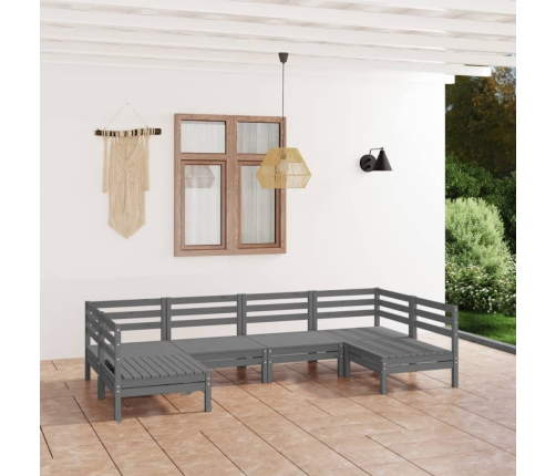 Juego de muebles de jardín 6 piezas madera maciza de pino gris