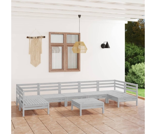 Juego de muebles de jardín 8 piezas madera maciza pino blanco