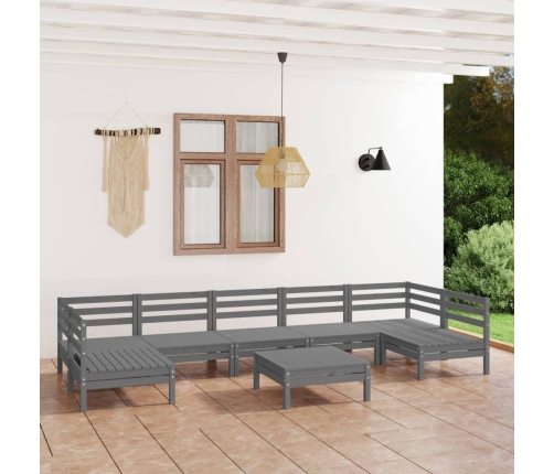 Juego de muebles de jardín 8 piezas madera maciza de pino