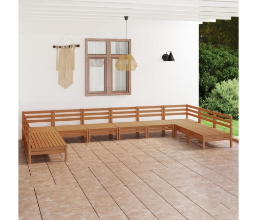 Juego muebles de jardín 10 pzas madera maciza pino marrón miel