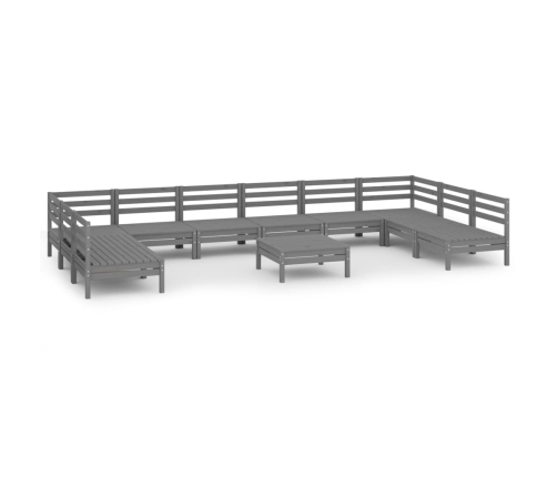 Juego de muebles de jardín 11 piezas madera maciza pino gris
