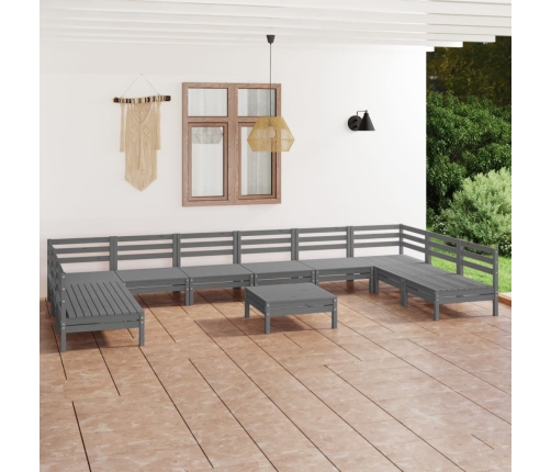 Juego de muebles de jardín 11 piezas madera maciza pino gris