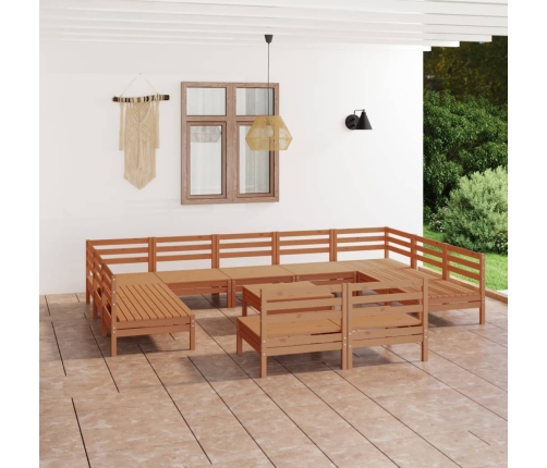 Juego muebles de jardín 12 pzas madera maciza pino marrón miel