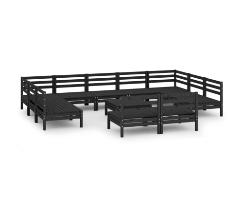 Juego de muebles de jardín 12 pzas madera maciza de pino negro