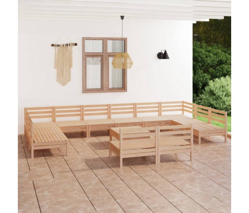 Juego de muebles de jardín 13 piezas madera maciza de pino