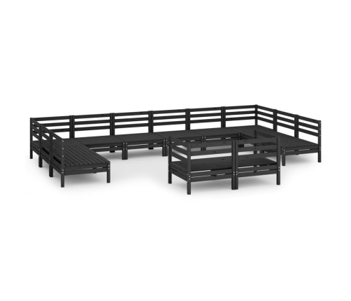 Juego de muebles de jardín 12 pzas madera maciza de pino negro