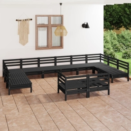 Juego de muebles de jardín 12 pzas madera maciza de pino negro