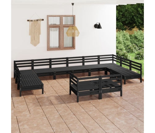 Juego de muebles de jardín 12 pzas madera maciza de pino negro