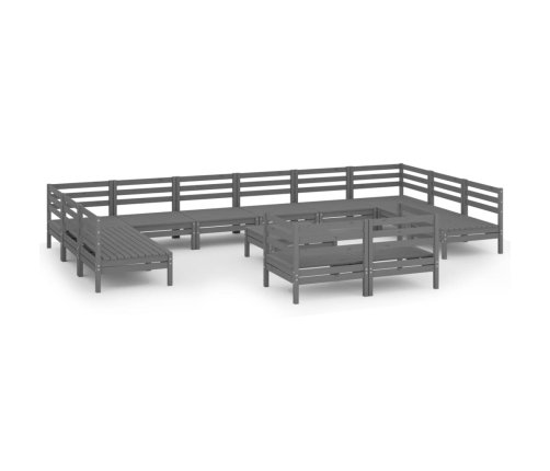Juego de muebles de jardín 13 piezas madera maciza de pino gris