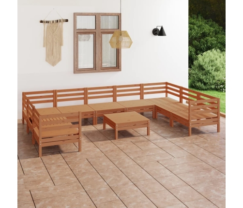 Juego muebles de jardín 10 pzas madera maciza pino marrón miel