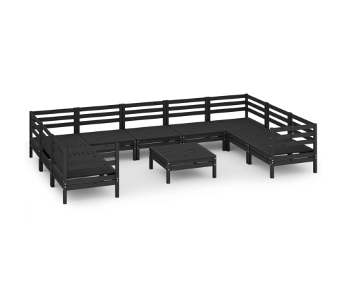 Juego de muebles de jardín 10 pzas madera maciza de pino negro