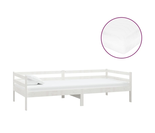 Sofá cama con colchón madera de pino maciza blanco 90x200 cm