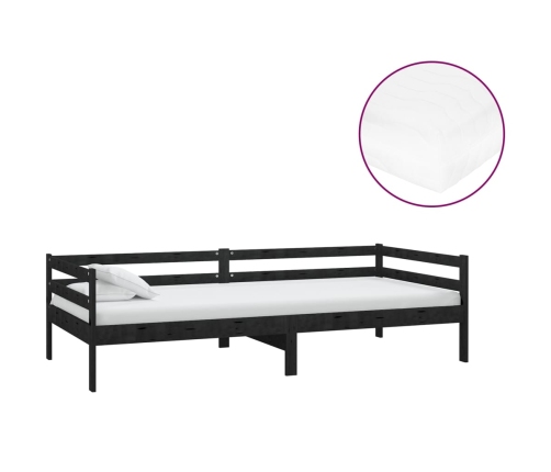 vidaXL Sofá cama con colchón madera de pino maciza negro 90x200 cm