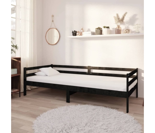 vidaXL Sofá cama con colchón madera de pino maciza negro 90x200 cm