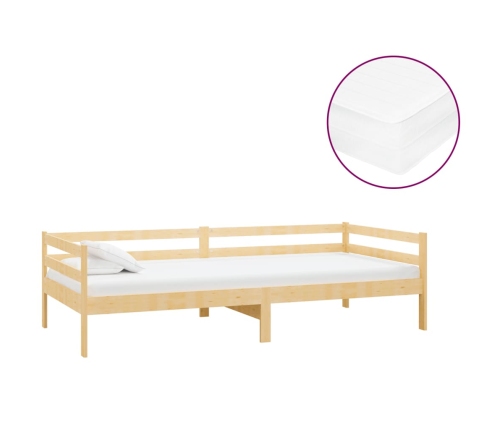 Sofá cama con colchón madera de pino maciza 90x200 cm