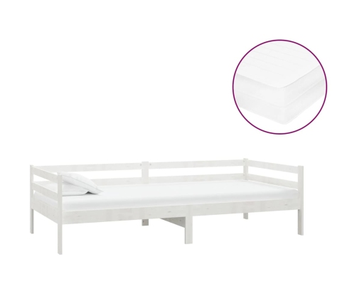 Sofá cama con colchón madera de pino maciza blanco 90x200 cm