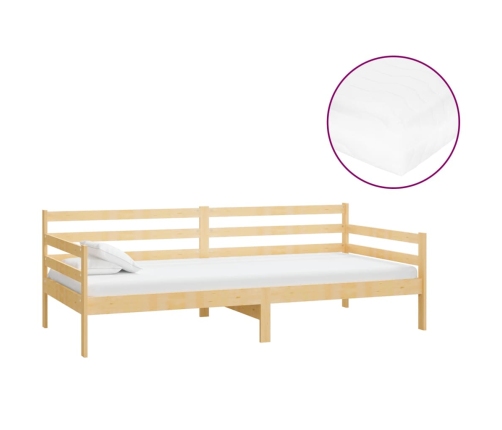 Sofá cama con colchón madera de pino maciza 90x200 cm