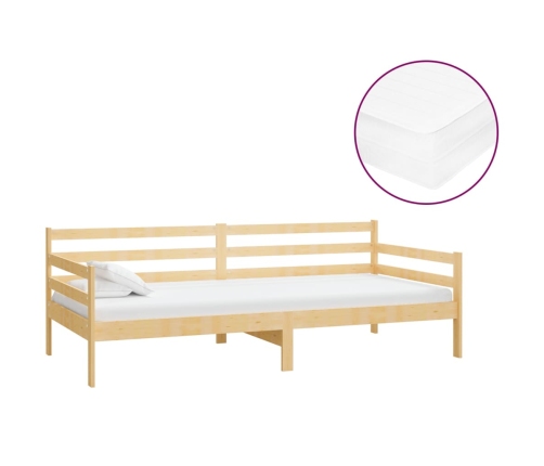 Sofá cama con colchón madera de pino maciza 90x200 cm