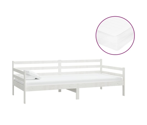 Sofá cama con colchón madera de pino maciza blanco 90x200 cm
