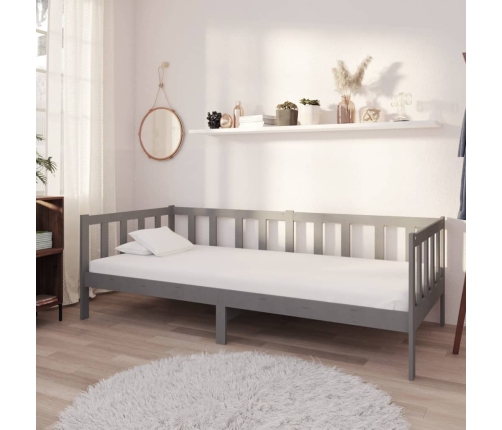 vidaXL Sofá cama con colchón madera de pino maciza gris 90x200 cm