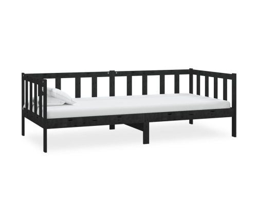 Sofá cama con colchón madera de pino maciza negro 90x200 cm