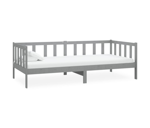 Sofá cama con colchón madera de pino maciza gris 90x200 cm