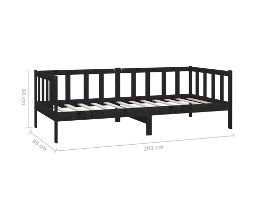 Sofá cama con colchón madera de pino maciza negro 90x200 cm