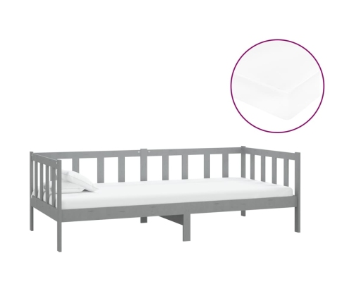 Sofá cama con colchón madera de pino maciza gris 90x200 cm