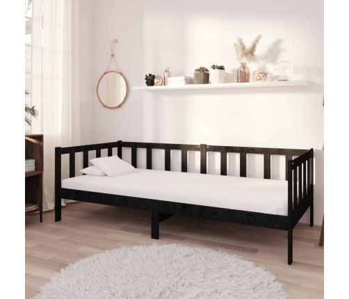 Sofá cama con colchón madera de pino maciza negro 90x200 cm