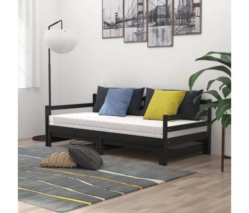 Sofá cama extraíble madera maciza de pino negro 2x(90x200) cm