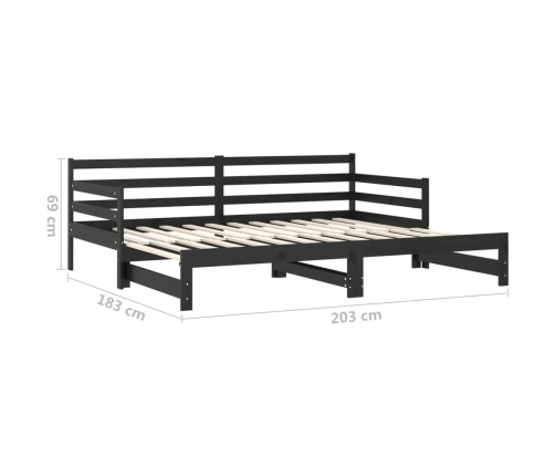 Sofá cama extraíble madera maciza de pino negro 2x(90x200) cm