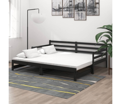 Sofá cama extraíble madera maciza de pino negro 2x(90x200) cm