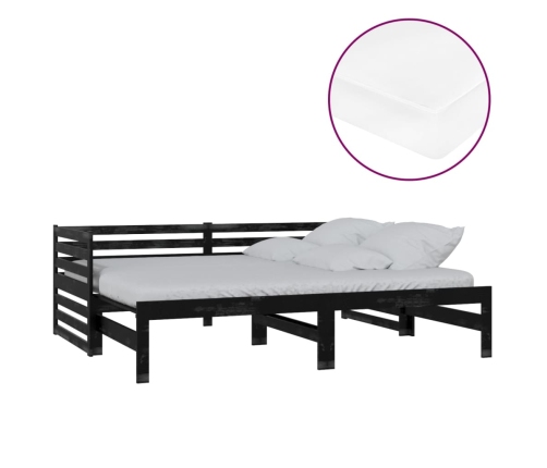 Sofá cama extraíble madera maciza de pino negro 2x(90x200) cm