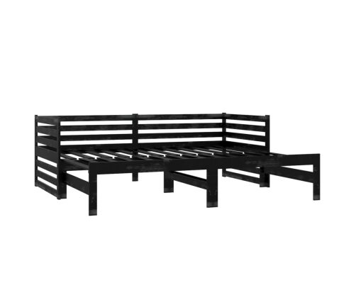 Sofá cama extraíble madera maciza de pino negro 2x(90x200) cm