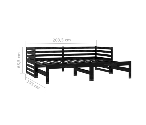 Sofá cama extraíble madera maciza de pino negro 2x(90x200) cm