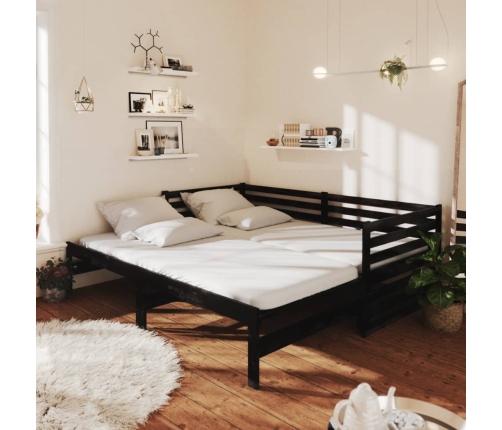 Sofá cama extraíble madera maciza de pino negro 2x(90x200) cm