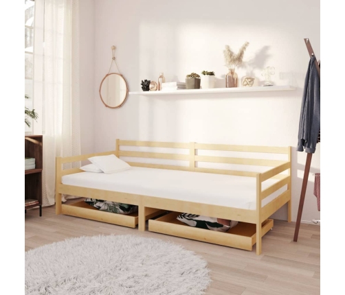 Sofá cama con cajones madera de pino maciza 90x200 cm